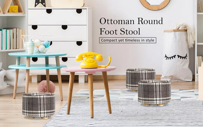 2X Fabric Ottoman Round Wooden Leg Foot Stool - LATTICE - Image 2