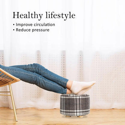2X Fabric Ottoman Round Wooden Leg Foot Stool - LATTICE - Image 3