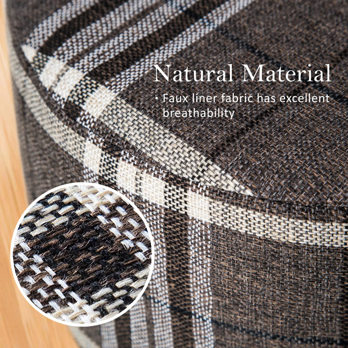 2X Fabric Ottoman Round Wooden Leg Foot Stool - LATTICE - Image 4