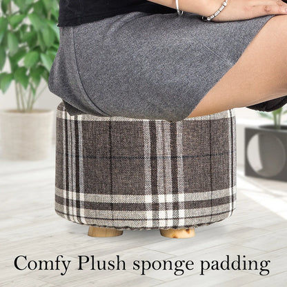 2X Fabric Ottoman Round Wooden Leg Foot Stool - LATTICE - Image 5