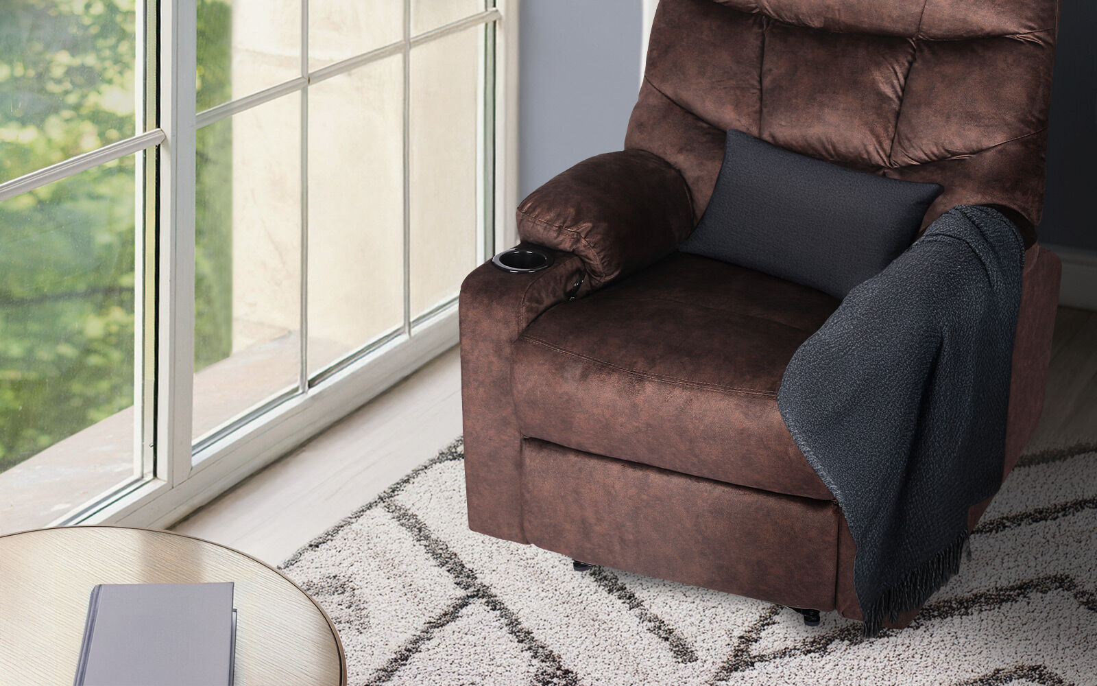 8-Point Electric Massage Recliner Chair - Leathaire Lounge Sofa Armchair AVERY BROWN - Image 2