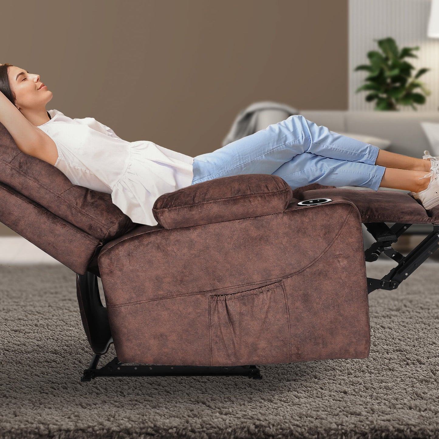 8-Point Electric Massage Recliner Chair - Leathaire Lounge Sofa Armchair AVERY BROWN - Image 3