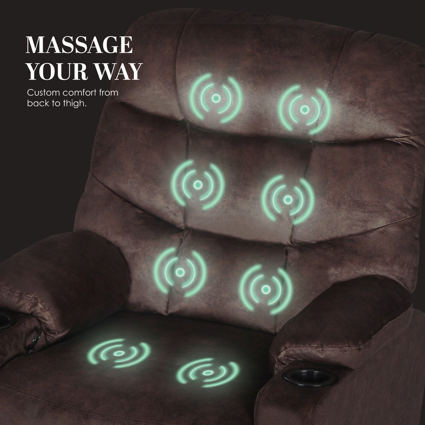 8-Point Electric Massage Recliner Chair - Leathaire Lounge Sofa Armchair AVERY BROWN - Image 5