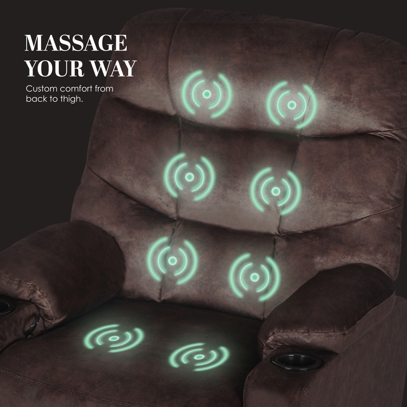 8-Point Electric Massage Recliner Chair - Leathaire Lounge Sofa Armchair AVERY BROWN - Image 5