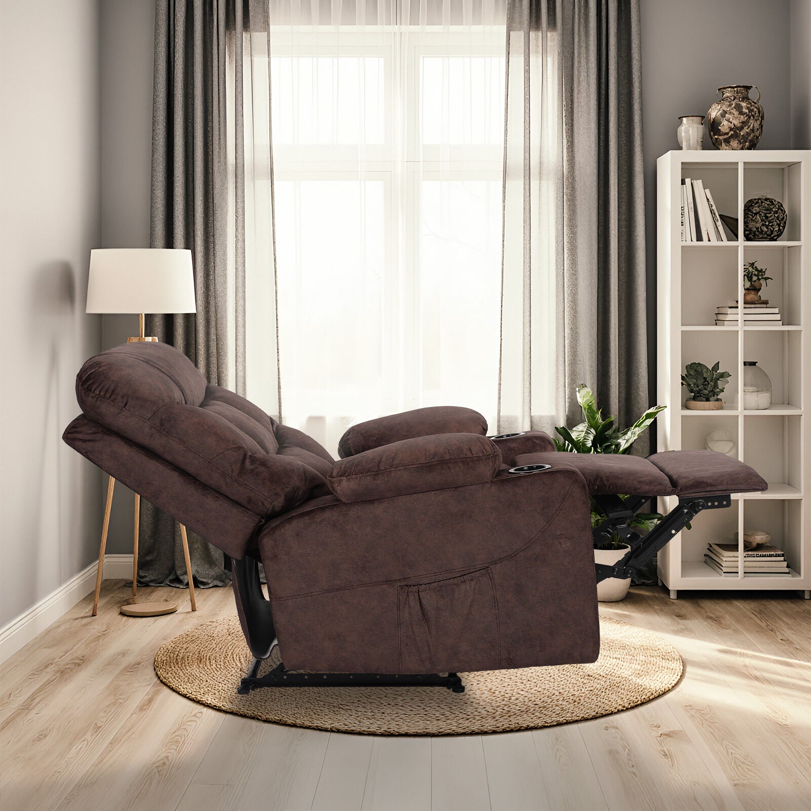 8-Point Electric Massage Recliner Chair - Leathaire Lounge Sofa Armchair AVERY BROWN - Image 6
