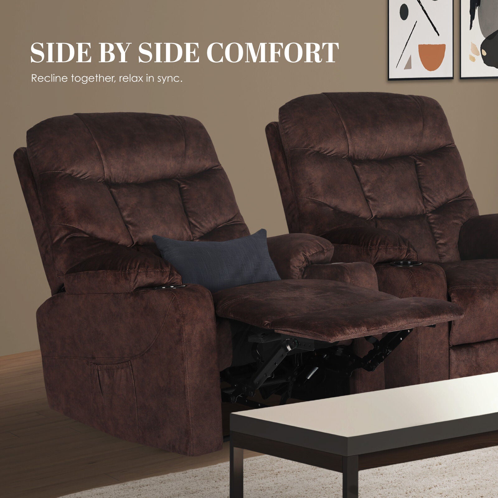 8-Point Electric Massage Recliner Chair - Leathaire Lounge Sofa Armchair AVERY BROWN - Image 7