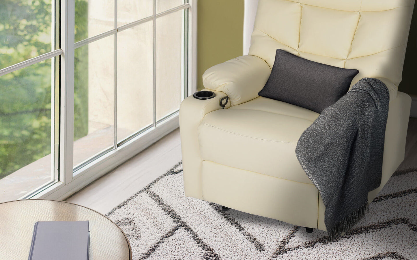 8-Point Electric Massage Recliner Chair - PU Leather Lounge Sofa Armchair ARLEEN BEIGE - Image 2