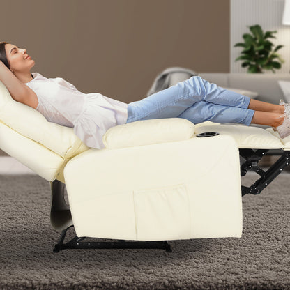 8-Point Electric Massage Recliner Chair - PU Leather Lounge Sofa Armchair ARLEEN BEIGE - Image 3