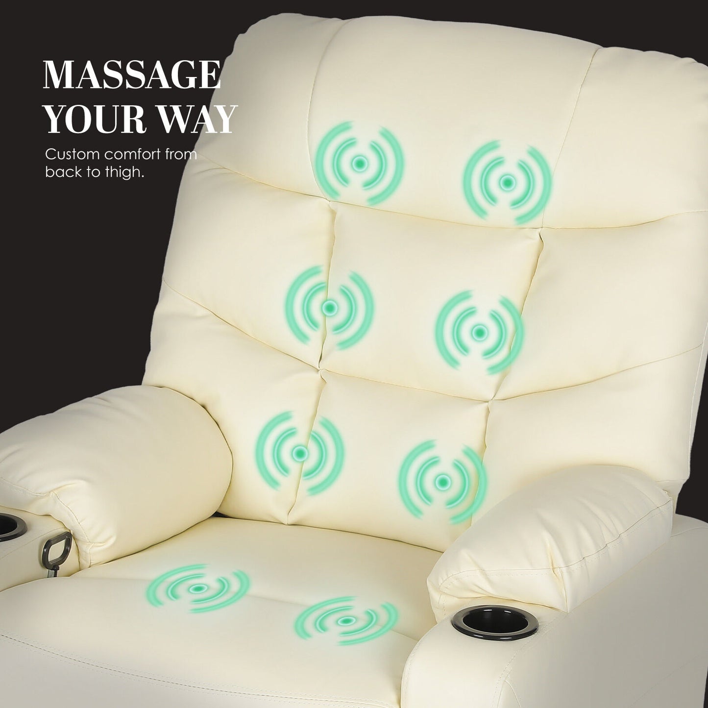 8-Point Electric Massage Recliner Chair - PU Leather Lounge Sofa Armchair ARLEEN BEIGE - Image 5