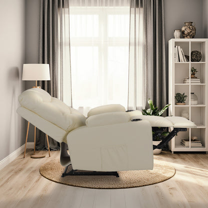 8-Point Electric Massage Recliner Chair - PU Leather Lounge Sofa Armchair ARLEEN BEIGE - Image 6