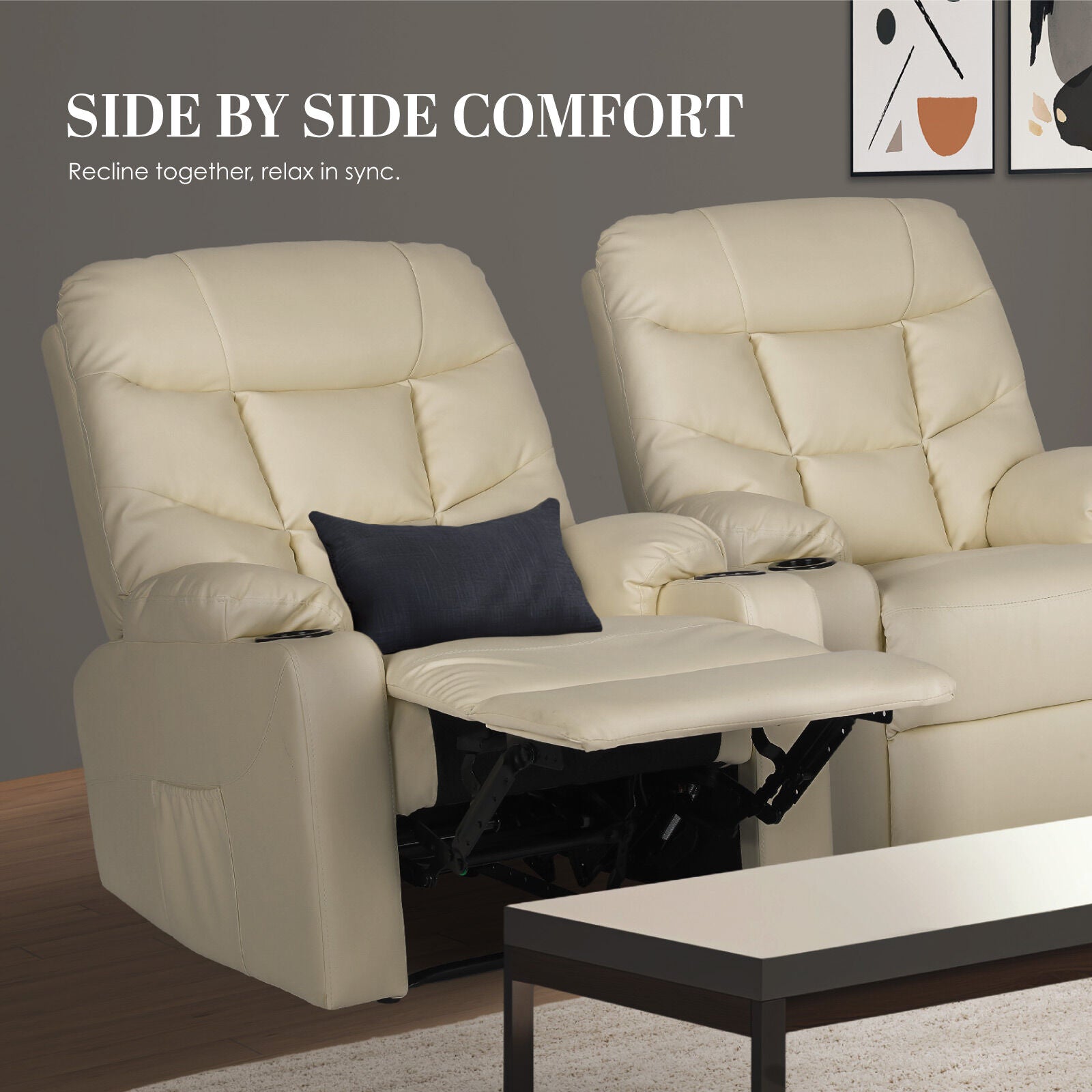 8-Point Electric Massage Recliner Chair - PU Leather Lounge Sofa Armchair ARLEEN BEIGE - Image 7