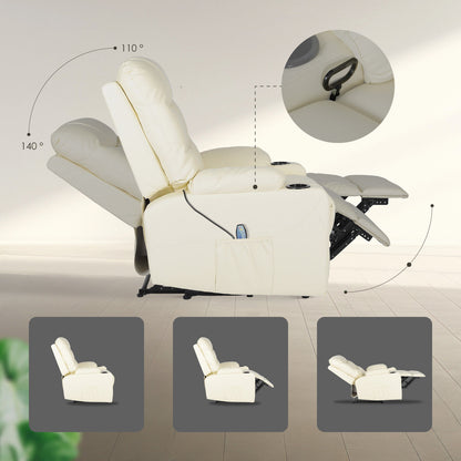 8-Point Electric Massage Recliner Chair - PU Leather Lounge Sofa Armchair ARLEEN BEIGE - Image 8