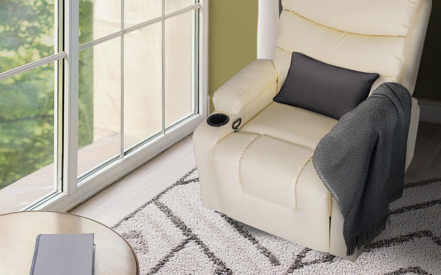 8-Point Electric Massage Recliner Chair - PU Leather Lounge Sofa Armchair CELINA CREAM - Image 2