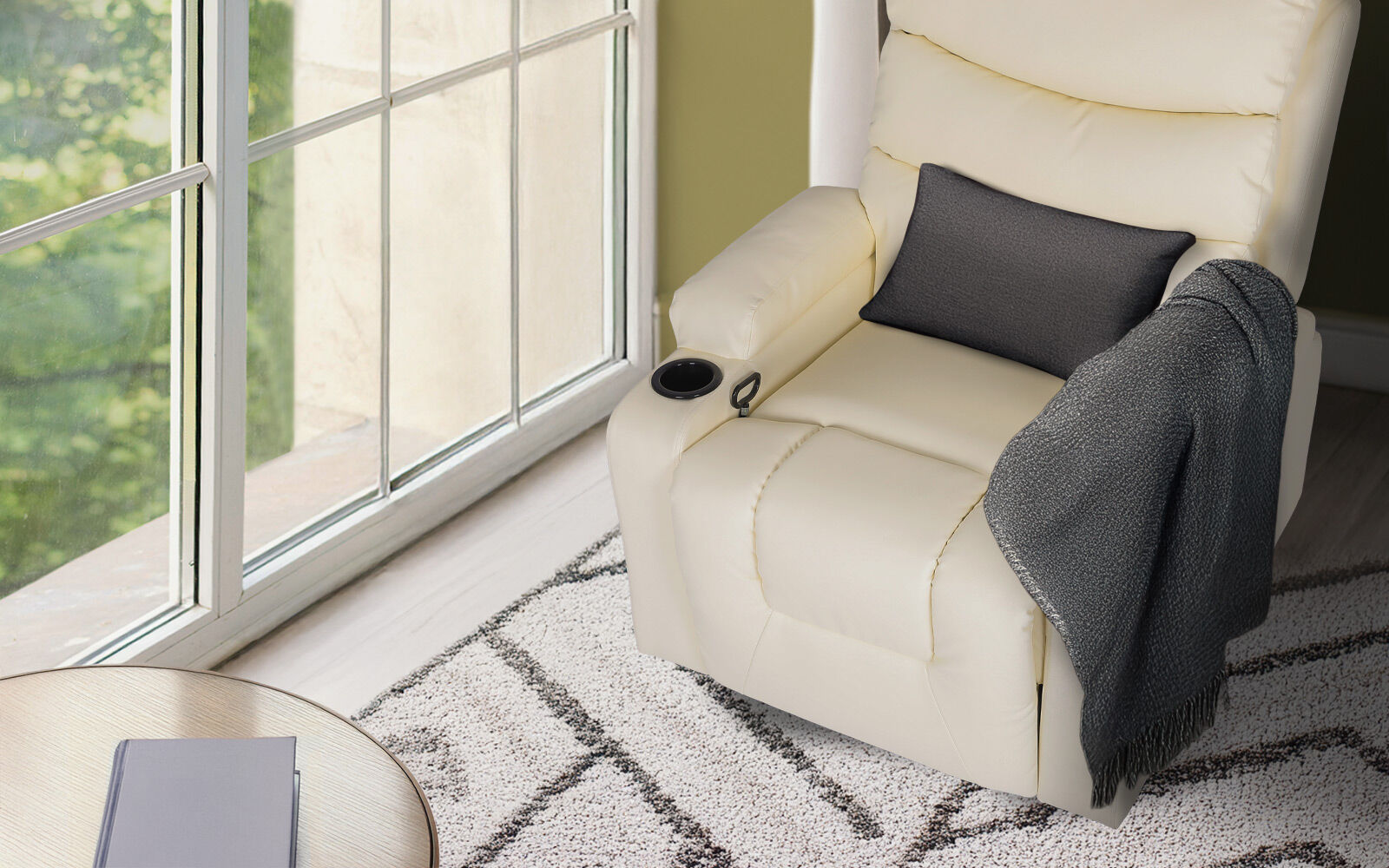 8-Point Electric Massage Recliner Chair - PU Leather Lounge Sofa Armchair CELINA CREAM - Image 2