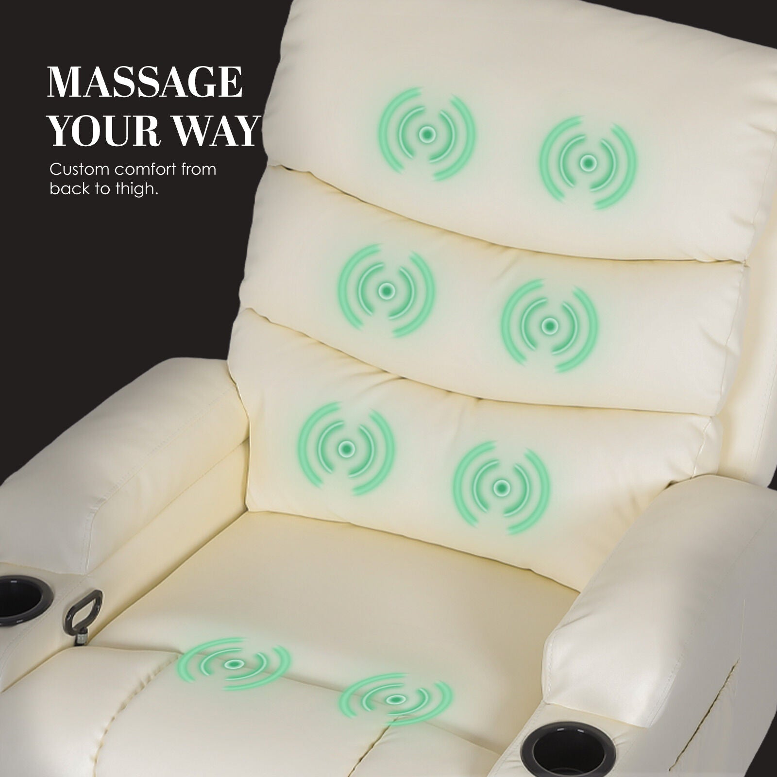 8-Point Electric Massage Recliner Chair - PU Leather Lounge Sofa Armchair CELINA CREAM - Image 5