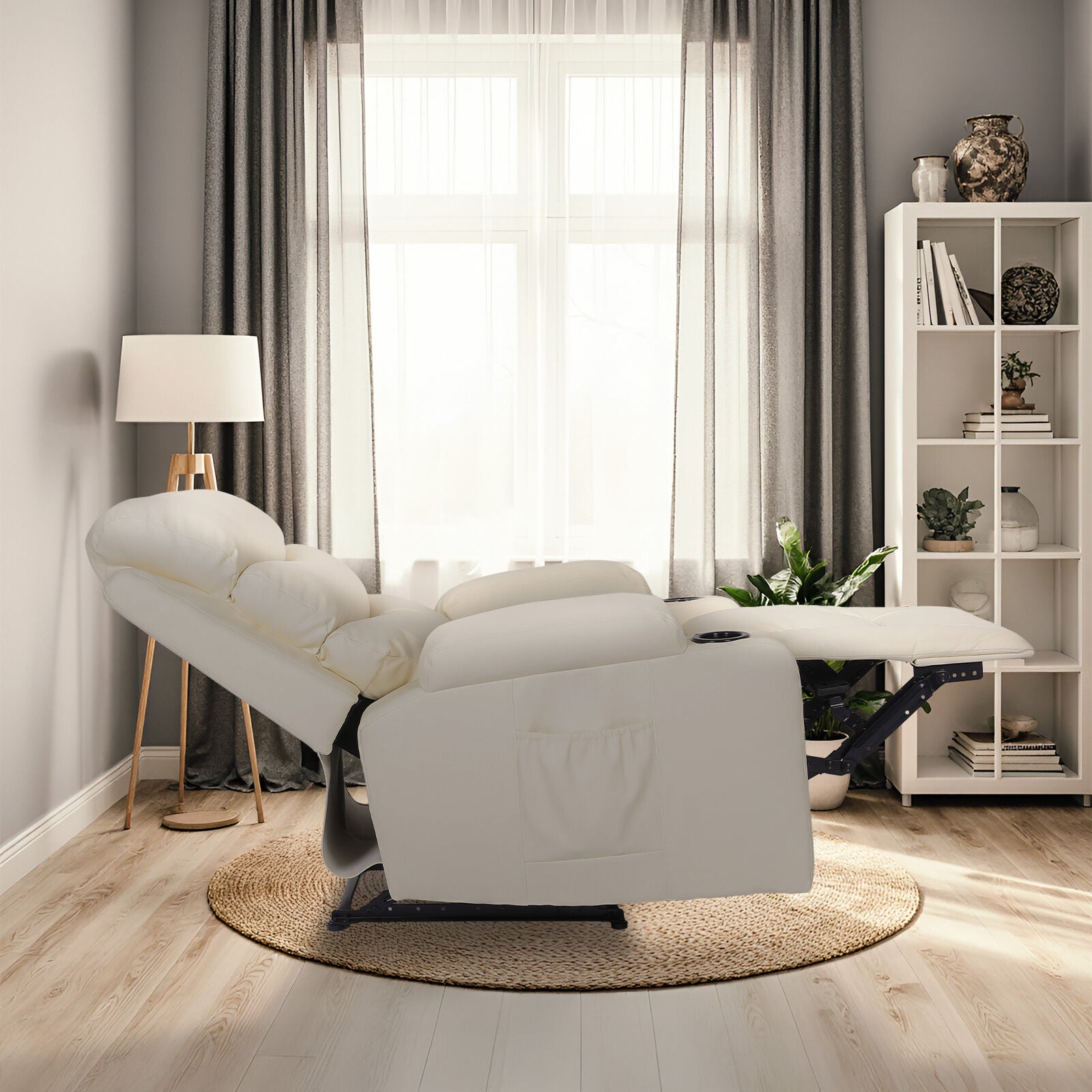8-Point Electric Massage Recliner Chair - PU Leather Lounge Sofa Armchair CELINA CREAM - Image 6