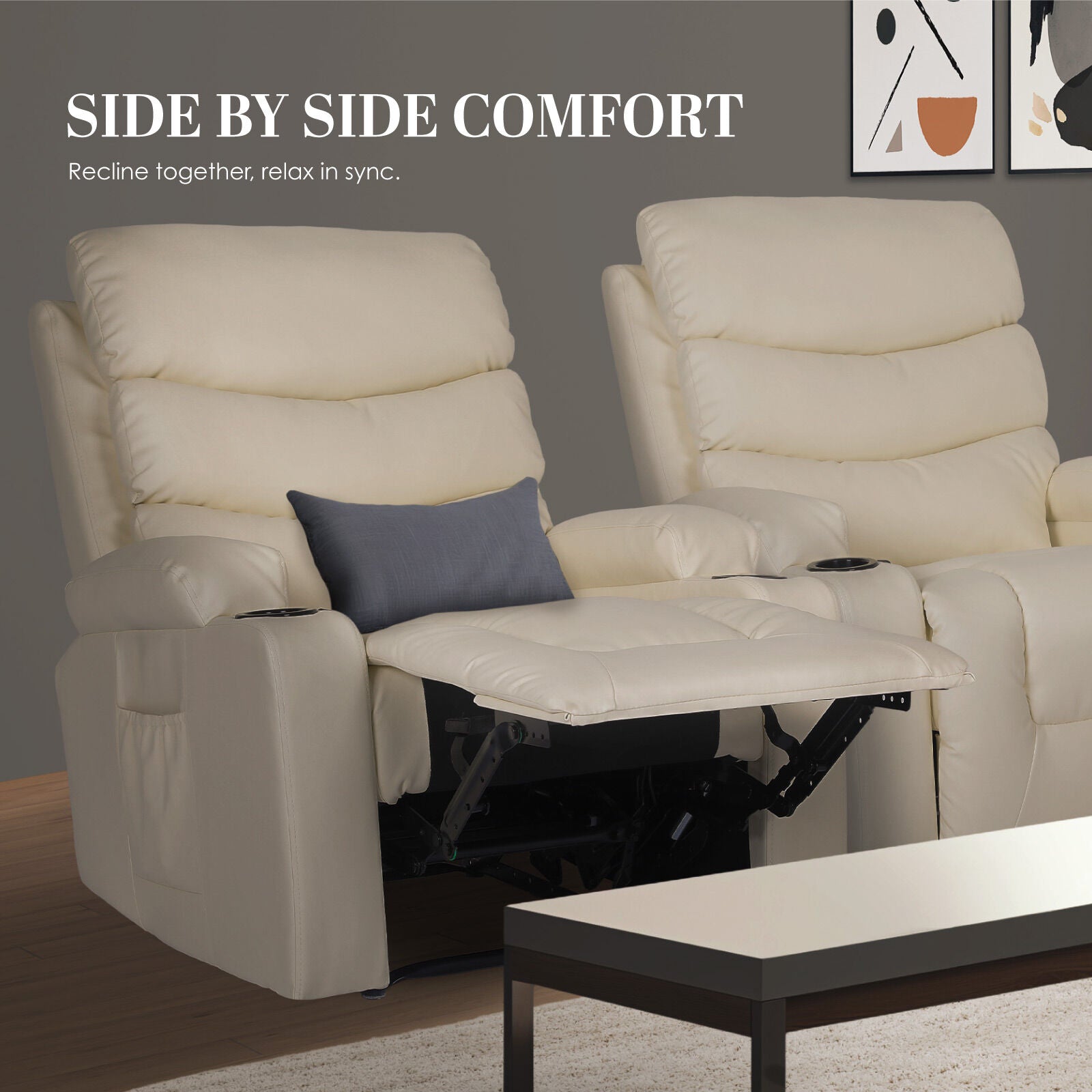 8-Point Electric Massage Recliner Chair - PU Leather Lounge Sofa Armchair CELINA CREAM - Image 7