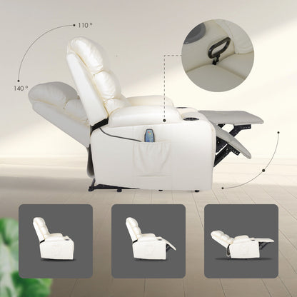 8-Point Electric Massage Recliner Chair - PU Leather Lounge Sofa Armchair CELINA CREAM - Image 8