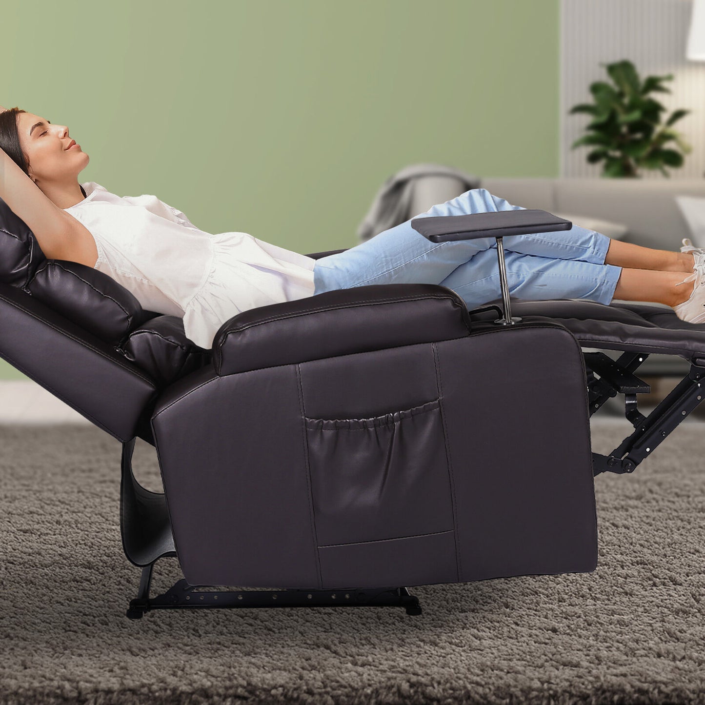 8-Point Electric Massage Recliner Chair - PU Leather Electric Lounge Sofa Armchair HARLOW BROWN - Image 3