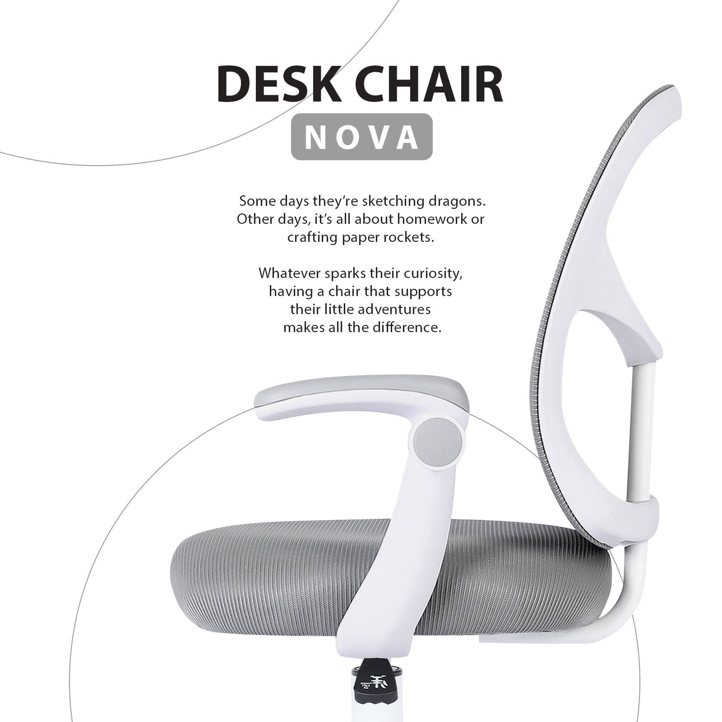 Kids Desk Chair - Children Office Study Seat with Footrest NOVA - Grey - Image 3