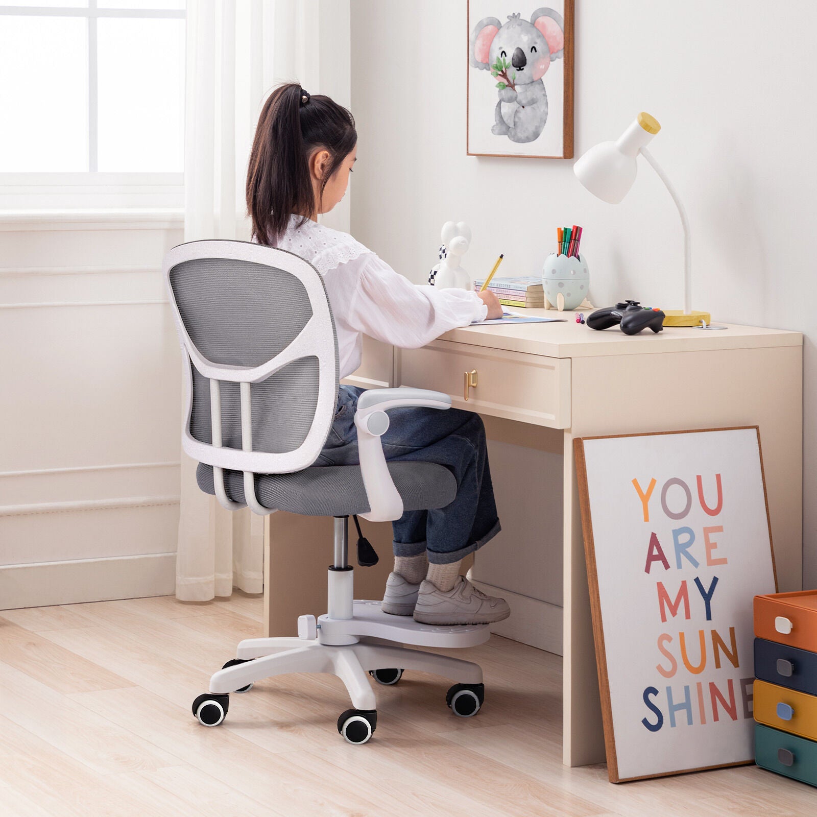 Kids Desk Chair - Children Office Study Seat with Footrest NOVA - Grey - Image 5