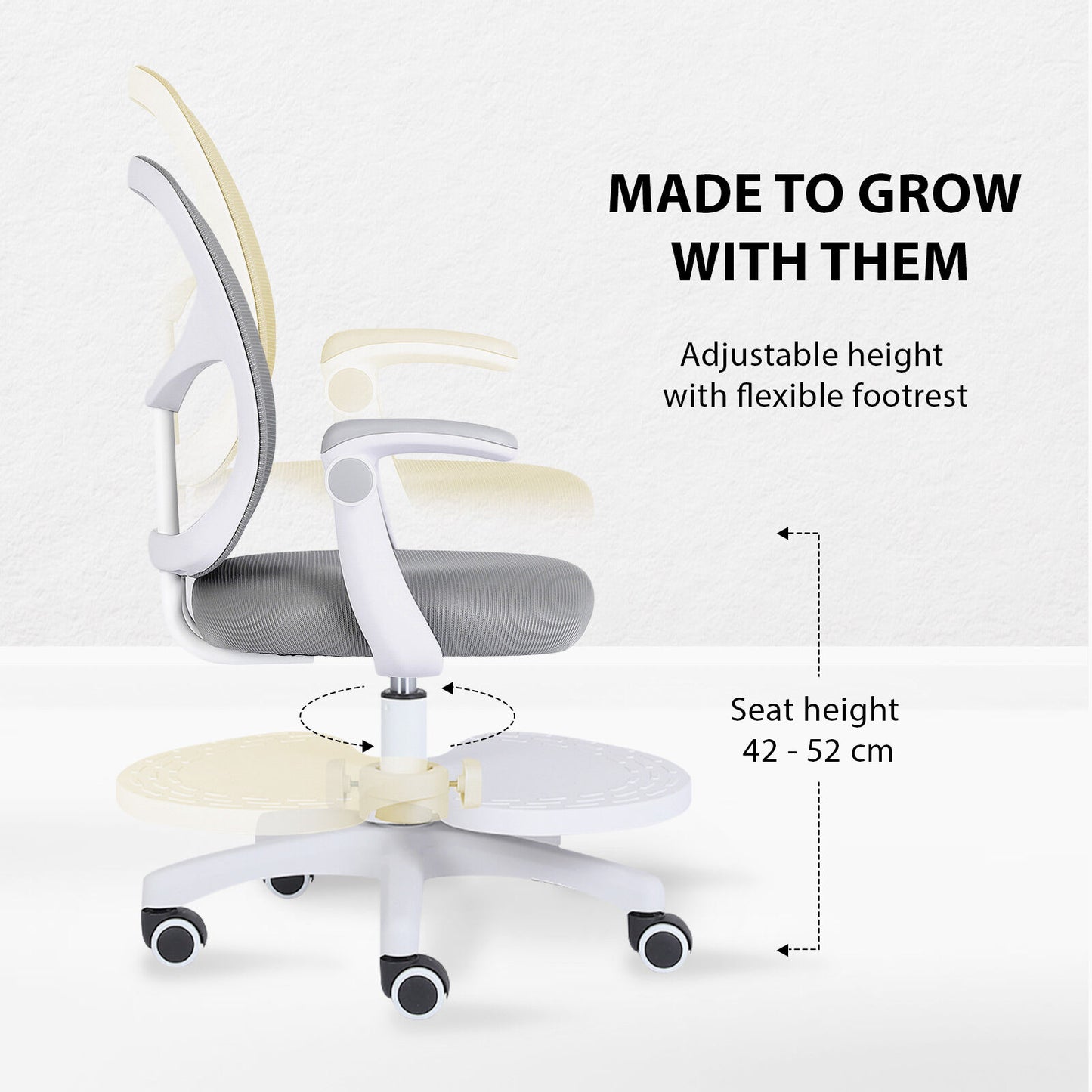 Kids Desk Chair - Children Office Study Seat with Footrest NOVA - Grey - Image 9