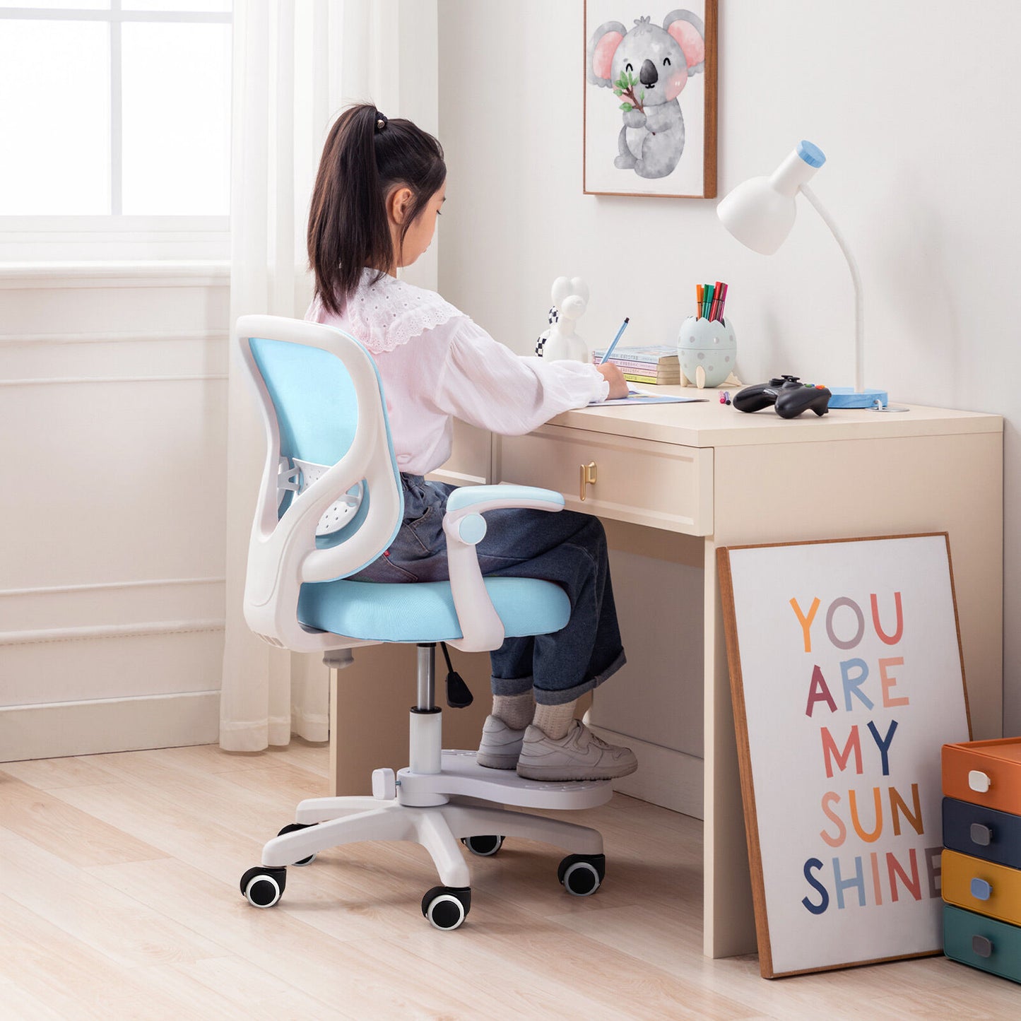 Kids Desk Chair - Children Office Study Seat with Footrest CILO - Blue - Image 5