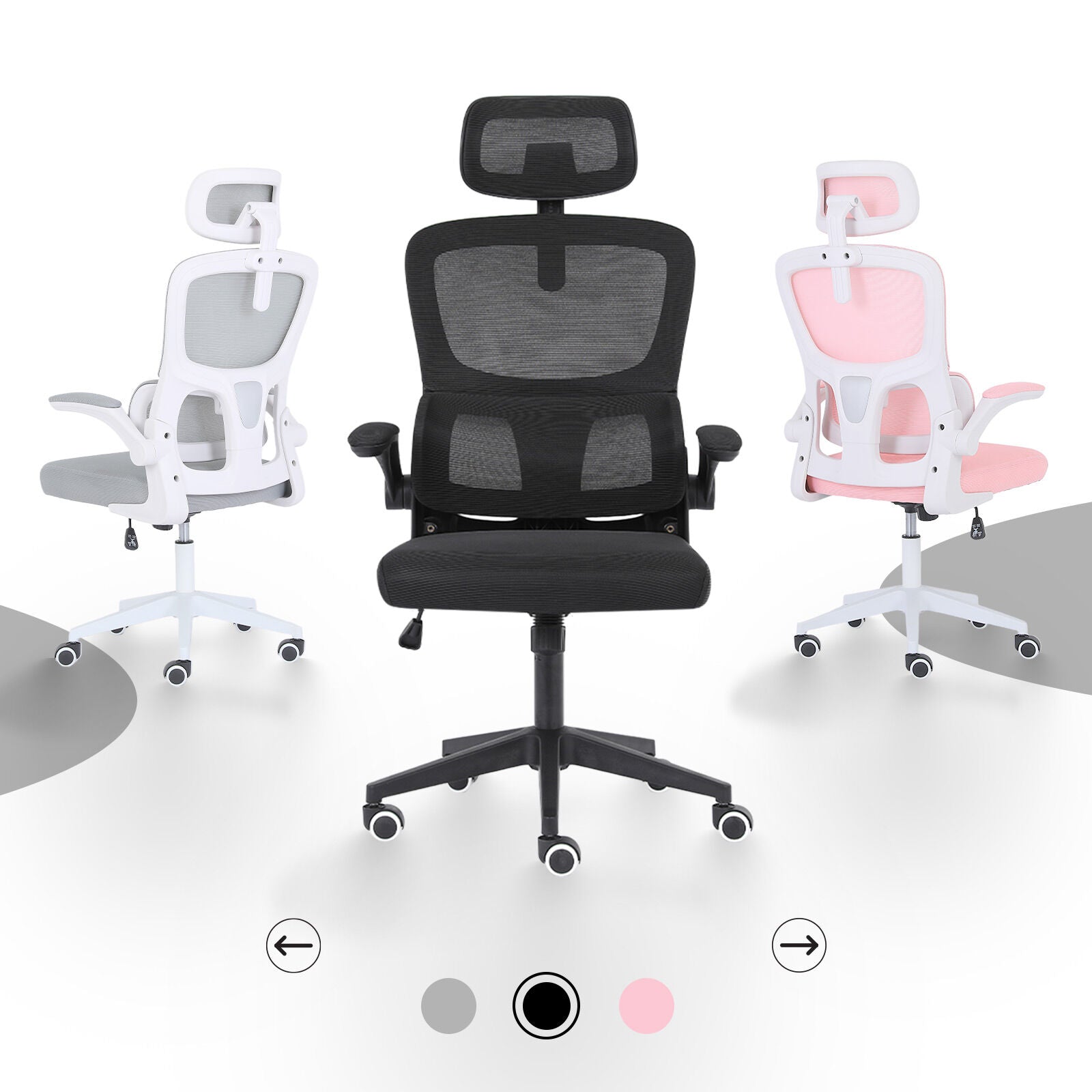 Work Office Chair - Lumber Support, Flip-up Armrest, Adjustable Headrest SITIO - Black - Image 3