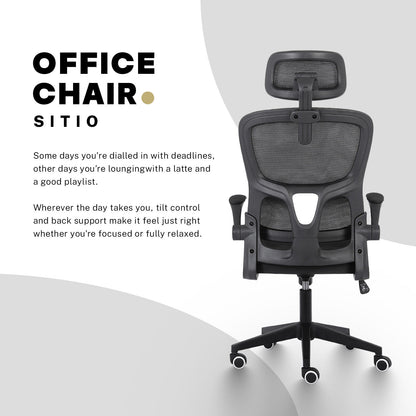 Work Office Chair - Lumber Support, Flip-up Armrest, Adjustable Headrest SITIO - Black - Image 4