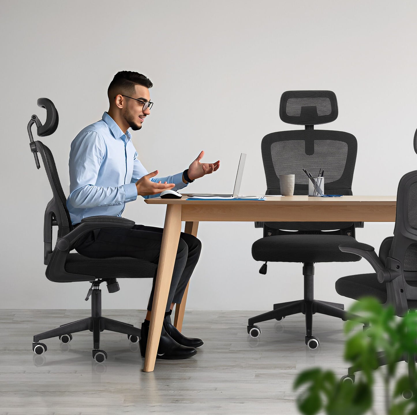 Work Office Chair - Lumber Support, Flip-up Armrest, Adjustable Headrest SITIO - Black - Image 5