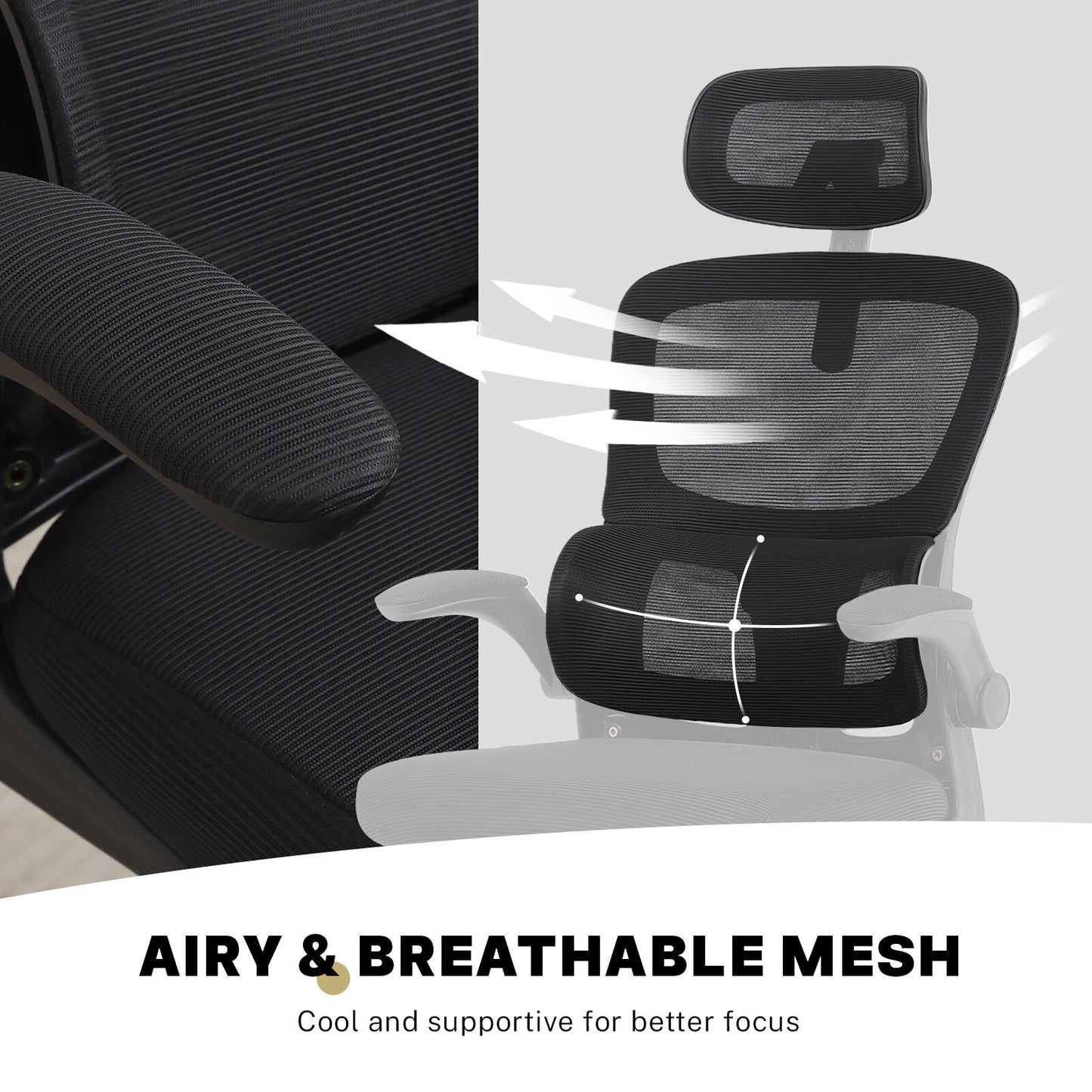 Work Office Chair - Lumber Support, Flip-up Armrest, Adjustable Headrest SITIO - Black - Image 7