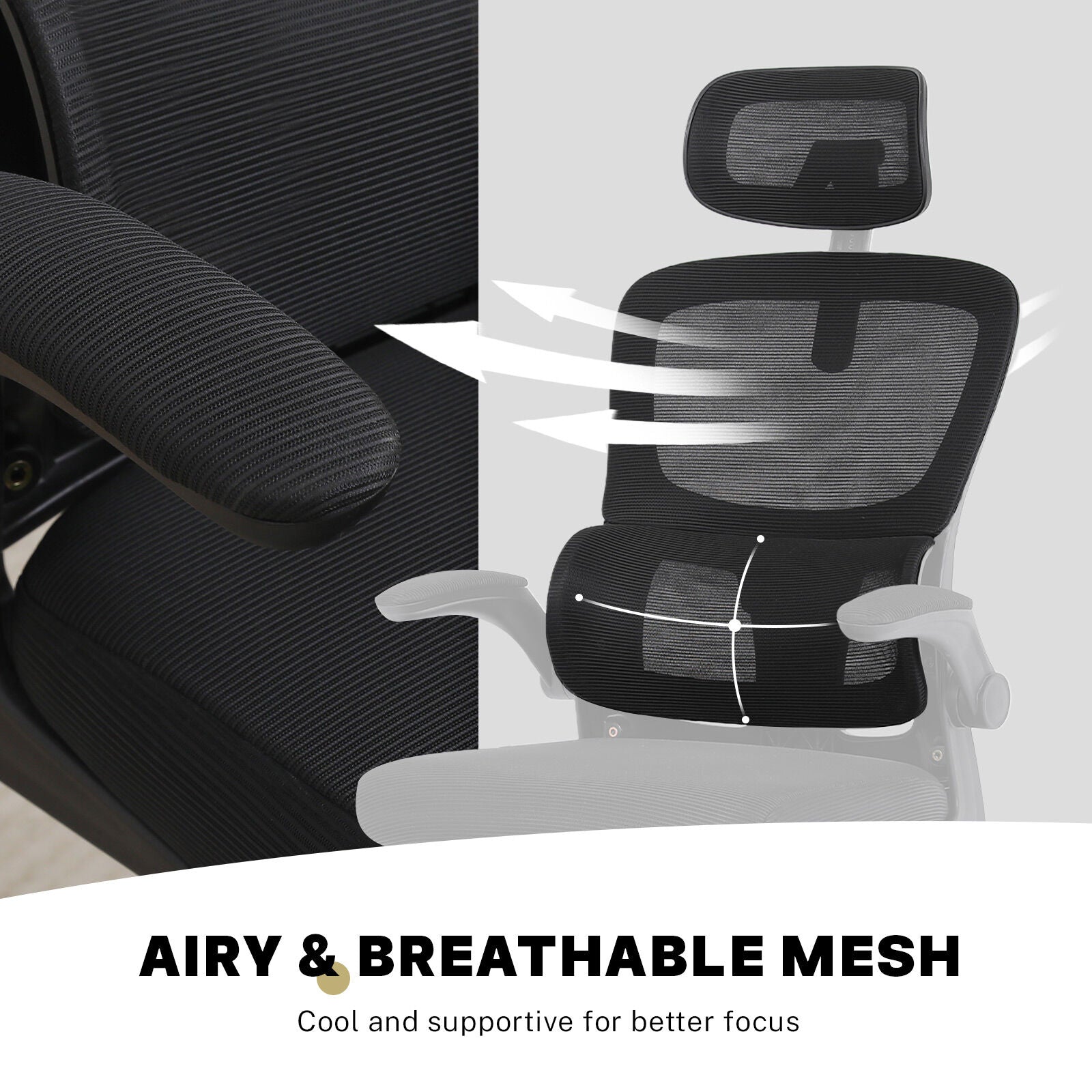 Work Office Chair - Lumber Support, Flip-up Armrest, Adjustable Headrest SITIO - Black - Image 7