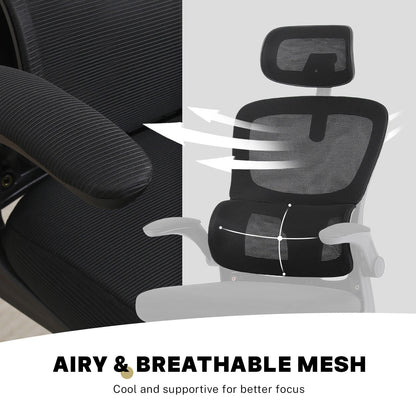 Work Office Chair - Lumber Support, Flip-up Armrest, Adjustable Headrest SITIO - Black - Image 7