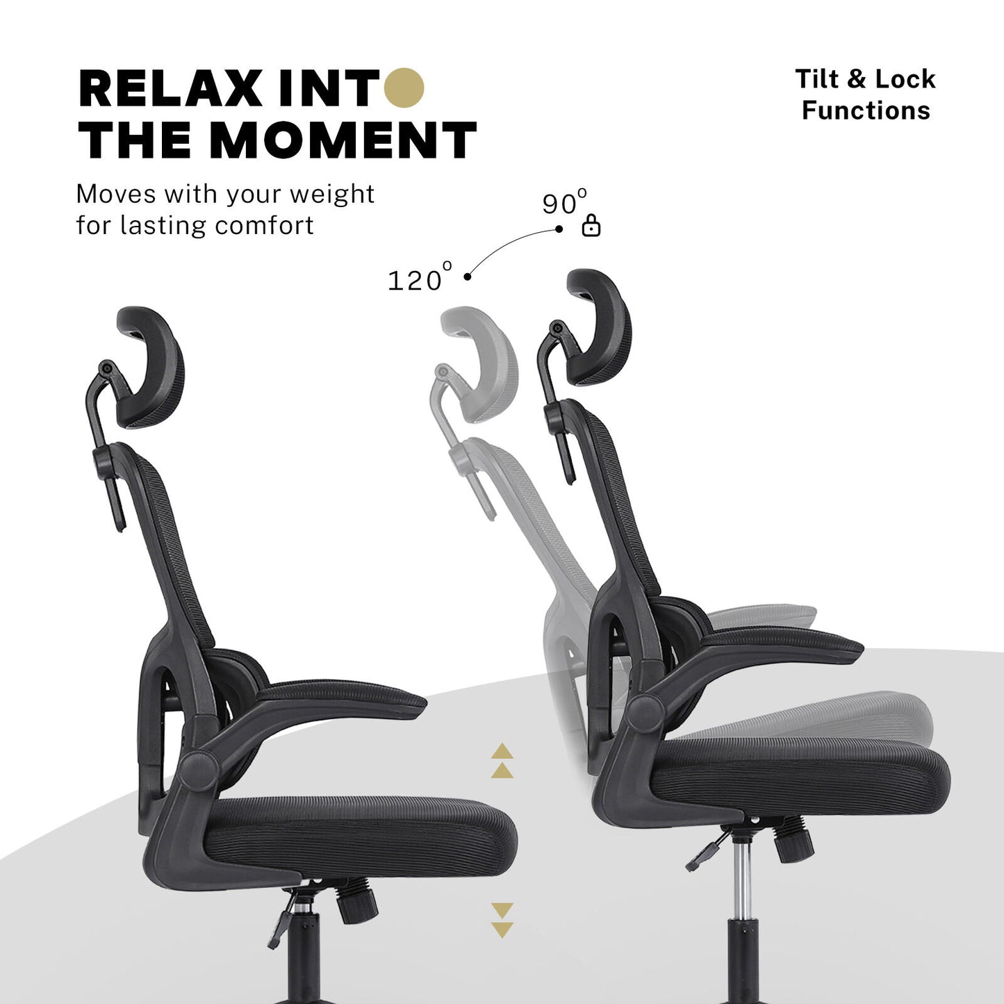 Work Office Chair - Lumber Support, Flip-up Armrest, Adjustable Headrest SITIO - Black - Image 8