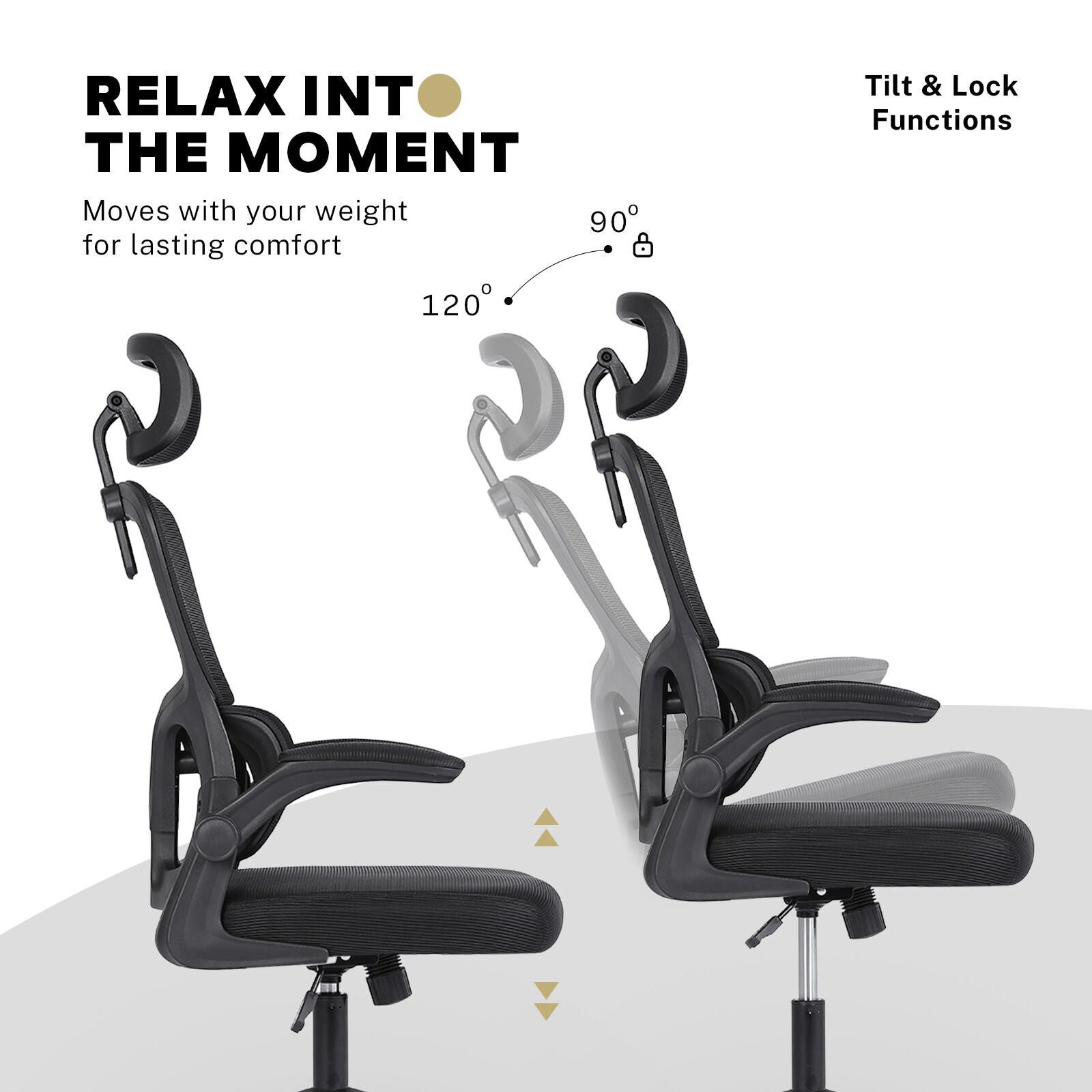 Work Office Chair - Lumber Support, Flip-up Armrest, Adjustable Headrest SITIO - Black - Image 8