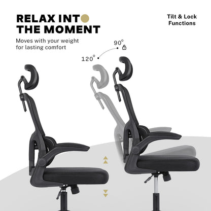 Work Office Chair - Lumber Support, Flip-up Armrest, Adjustable Headrest SITIO - Black - Image 8