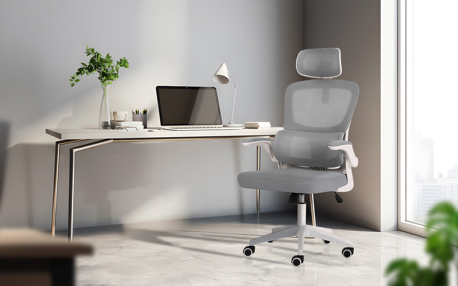 Work Office Chair - Lumber Support, Flip-up Armrest, Adjustable Headrest SITIO - GREY - Image 2