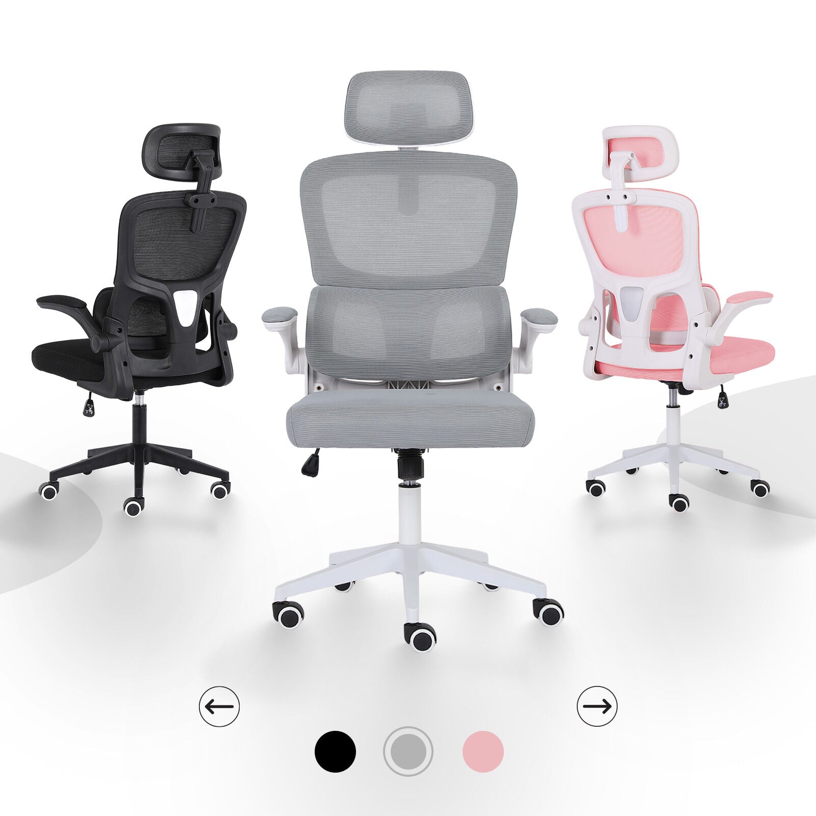 Work Office Chair - Lumber Support, Flip-up Armrest, Adjustable Headrest SITIO - GREY - Image 3