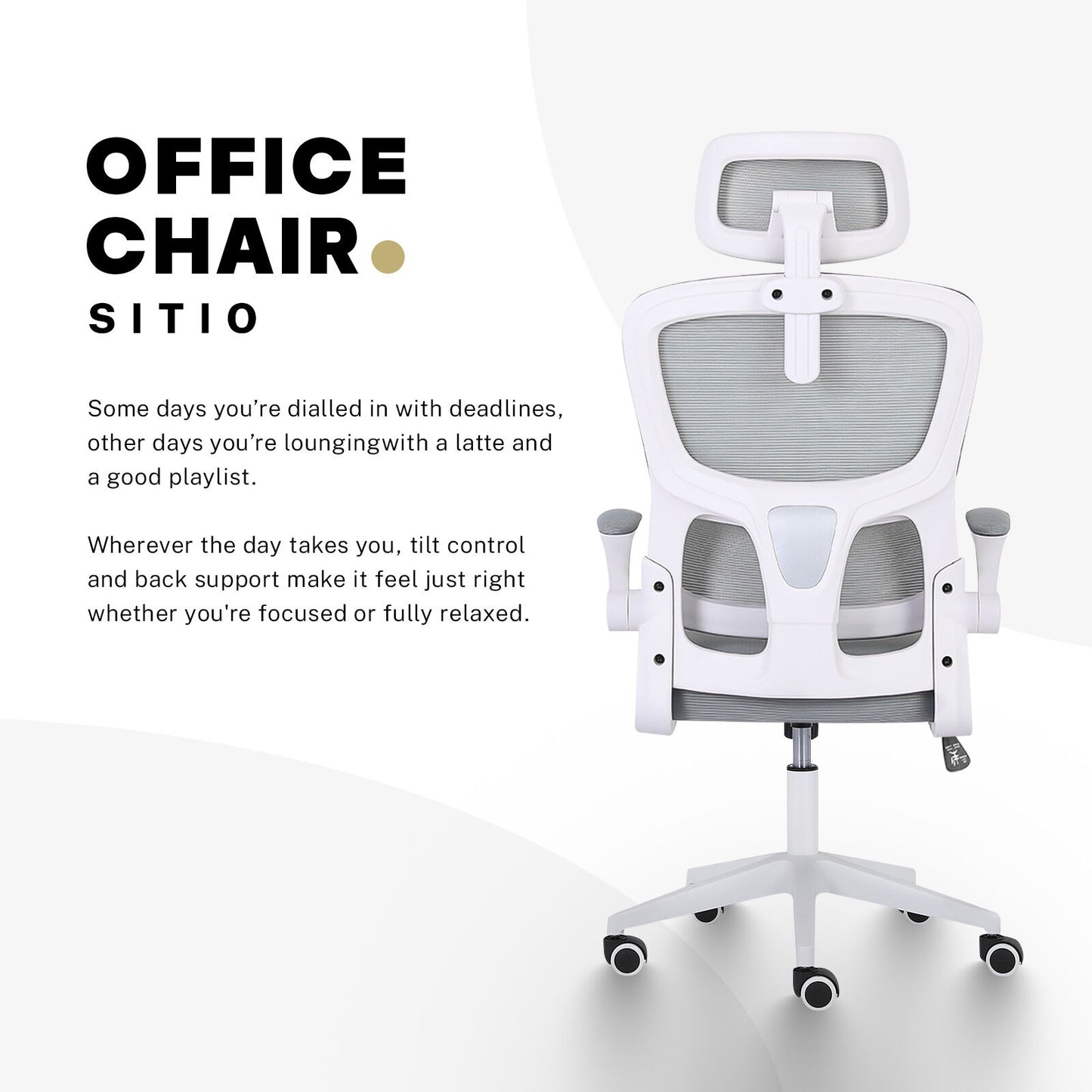 Work Office Chair - Lumber Support, Flip-up Armrest, Adjustable Headrest SITIO - GREY - Image 4