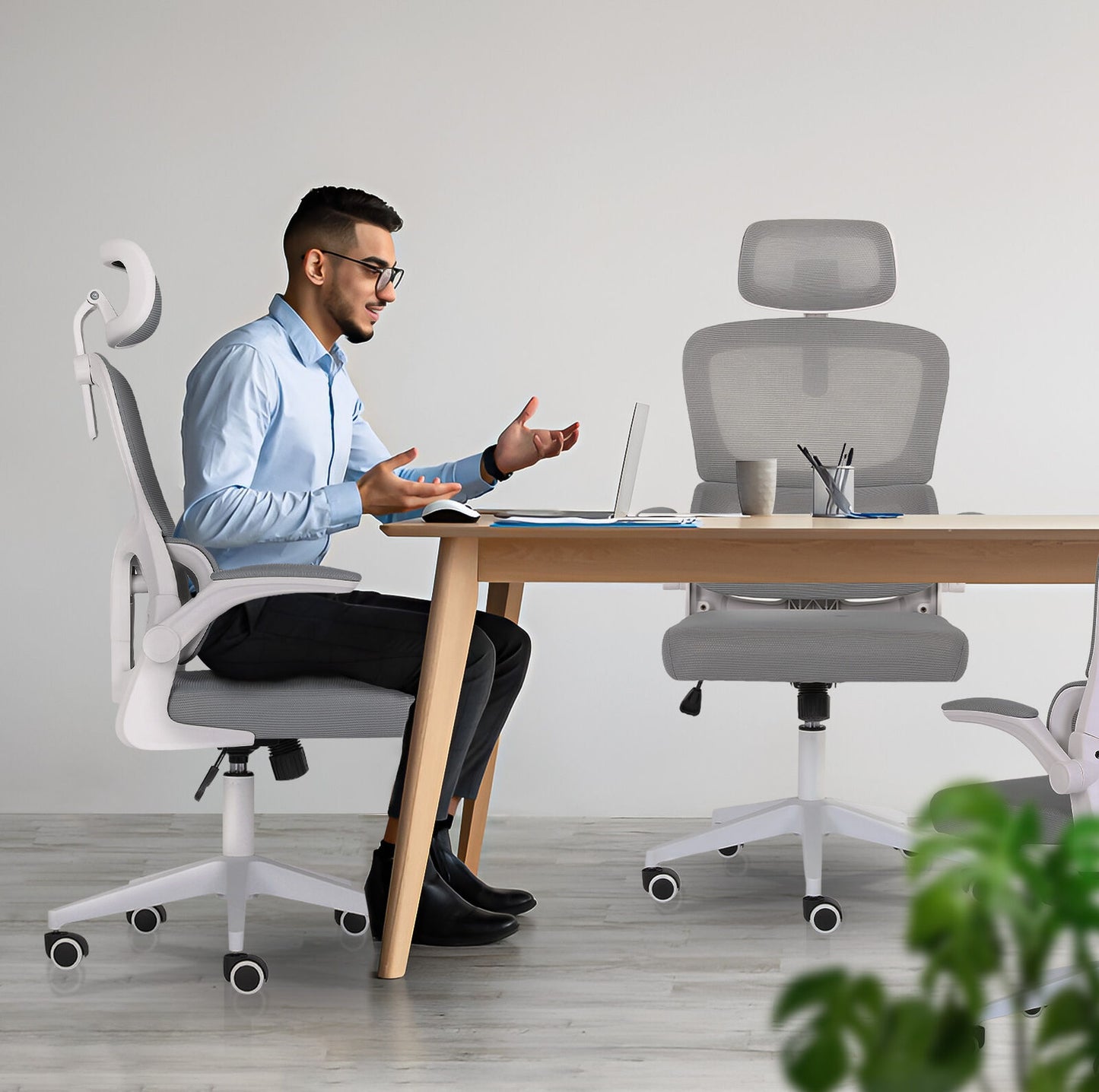 Work Office Chair - Lumber Support, Flip-up Armrest, Adjustable Headrest SITIO - GREY - Image 5
