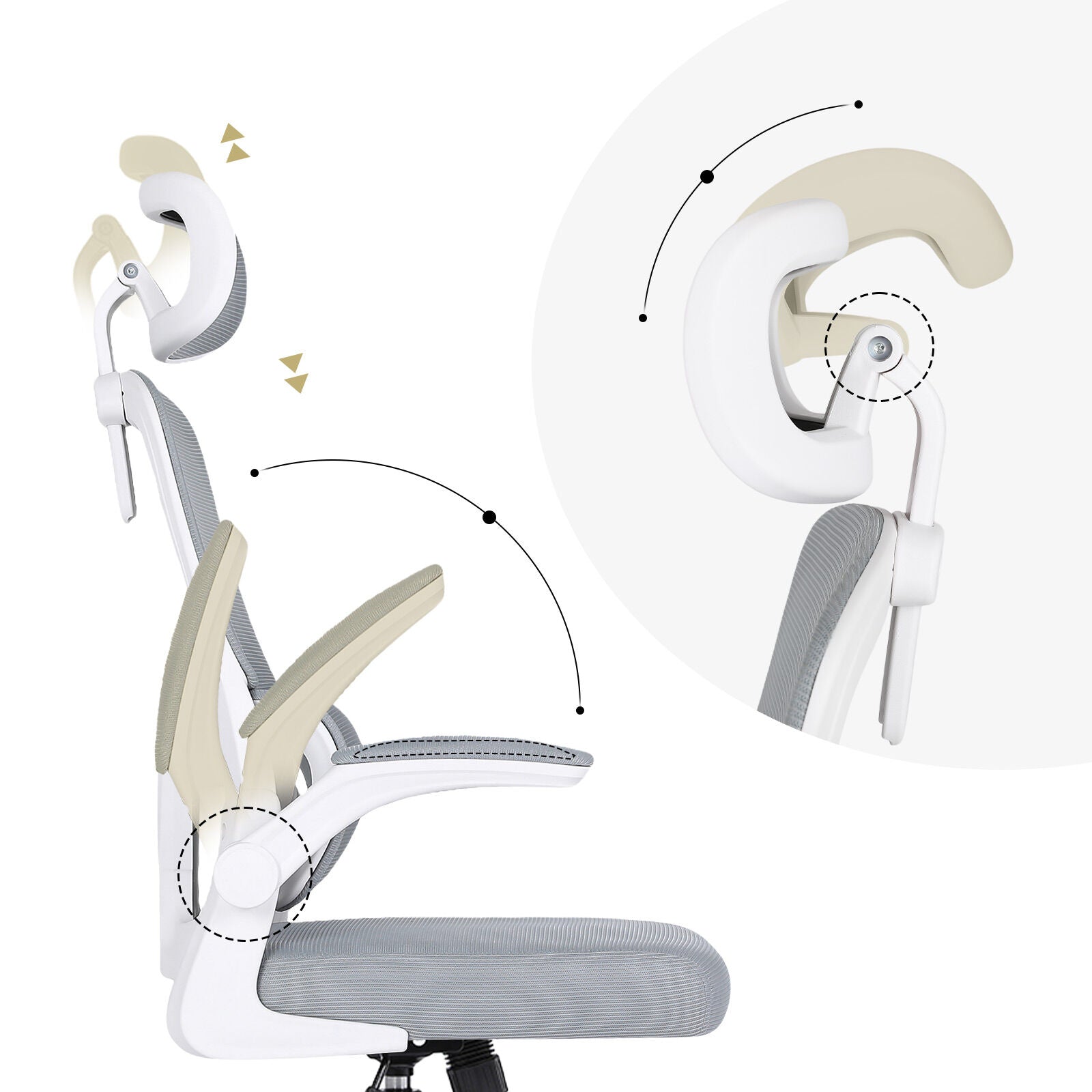 Work Office Chair - Lumber Support, Flip-up Armrest, Adjustable Headrest SITIO - GREY - Image 6