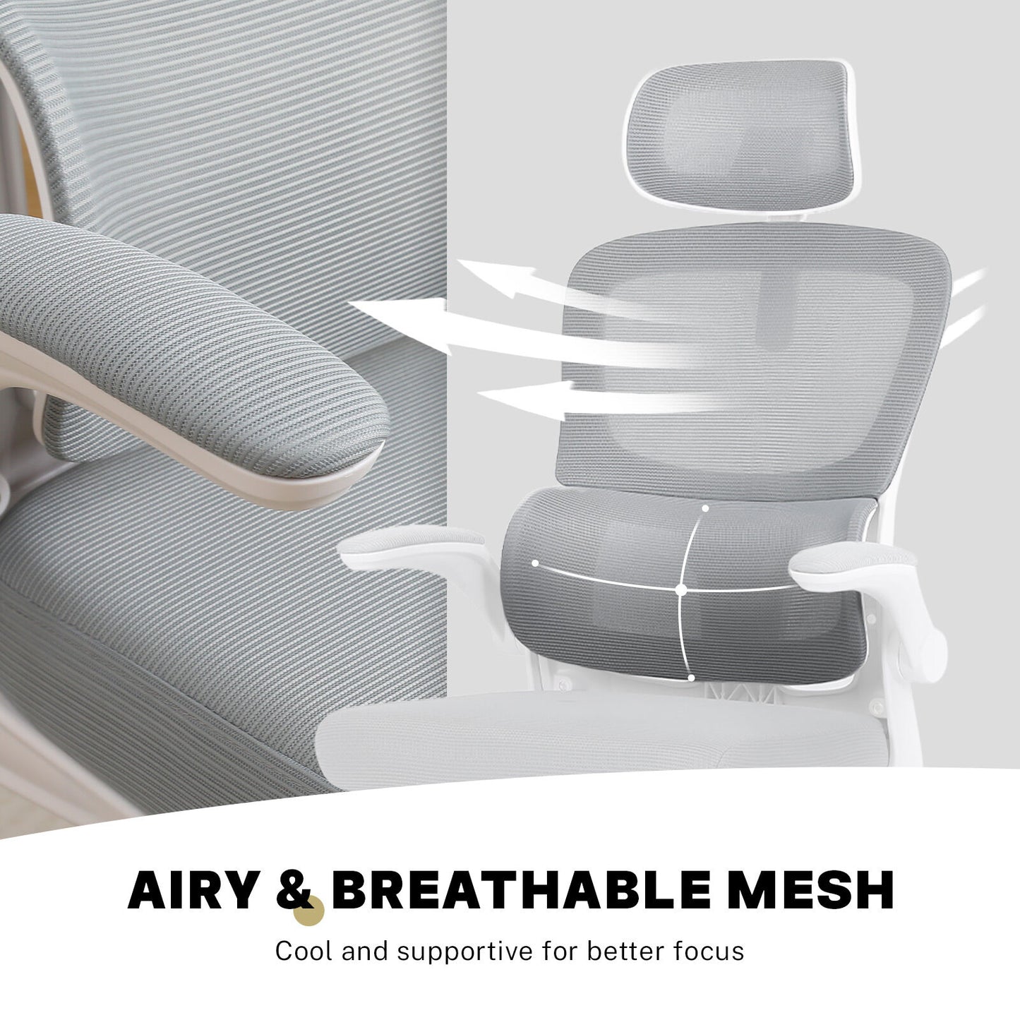 Work Office Chair - Lumber Support, Flip-up Armrest, Adjustable Headrest SITIO - GREY - Image 7