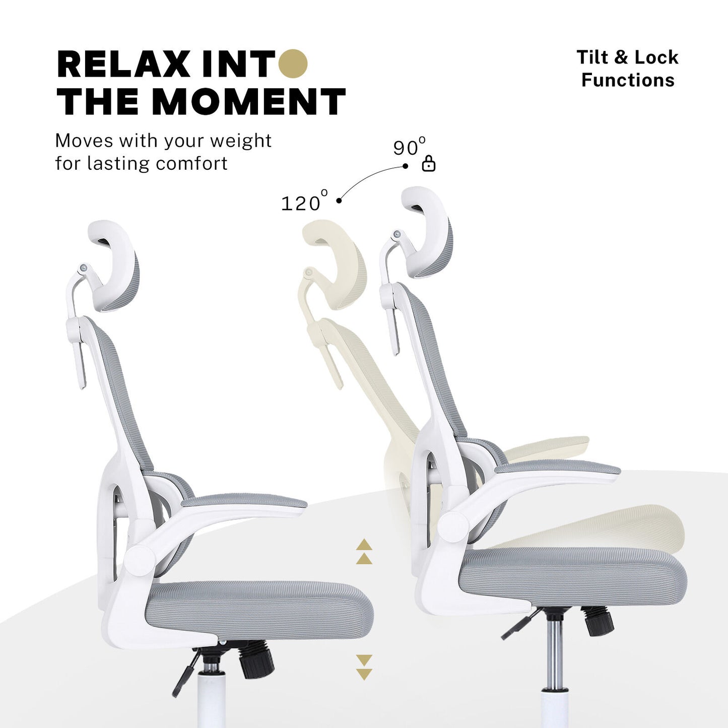 Work Office Chair - Lumber Support, Flip-up Armrest, Adjustable Headrest SITIO - GREY - Image 8