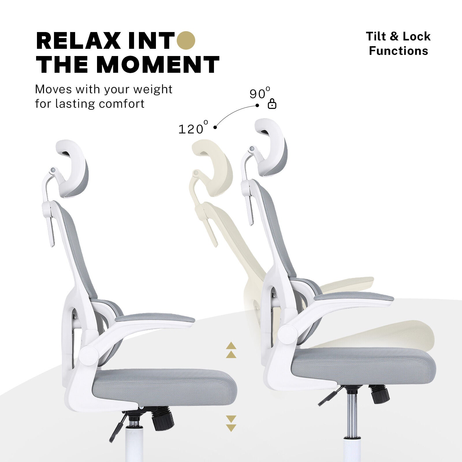 Work Office Chair - Lumber Support, Flip-up Armrest, Adjustable Headrest SITIO - GREY - Image 8