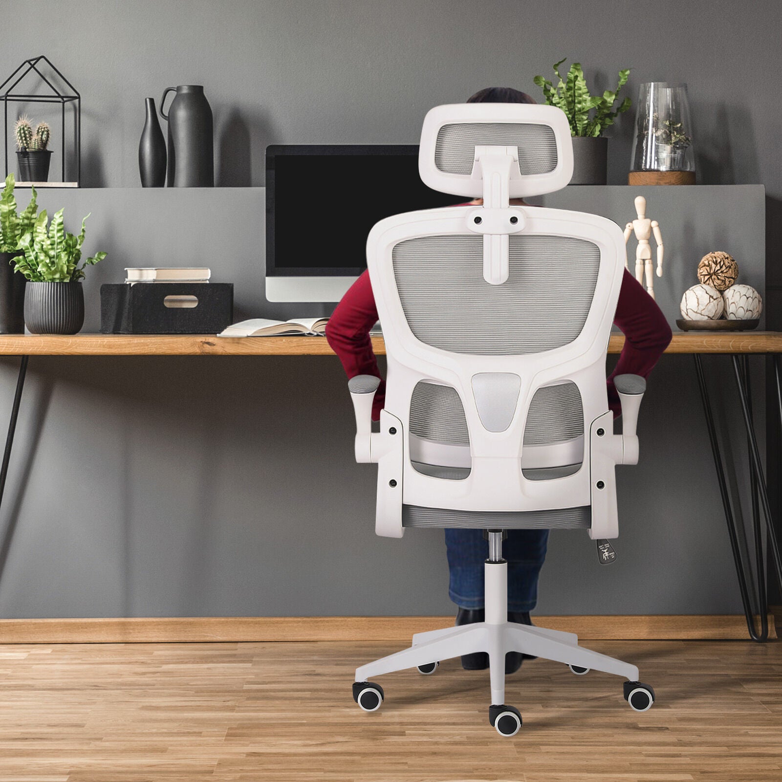 Work Office Chair - Lumber Support, Flip-up Armrest, Adjustable Headrest SITIO - GREY - Image 9
