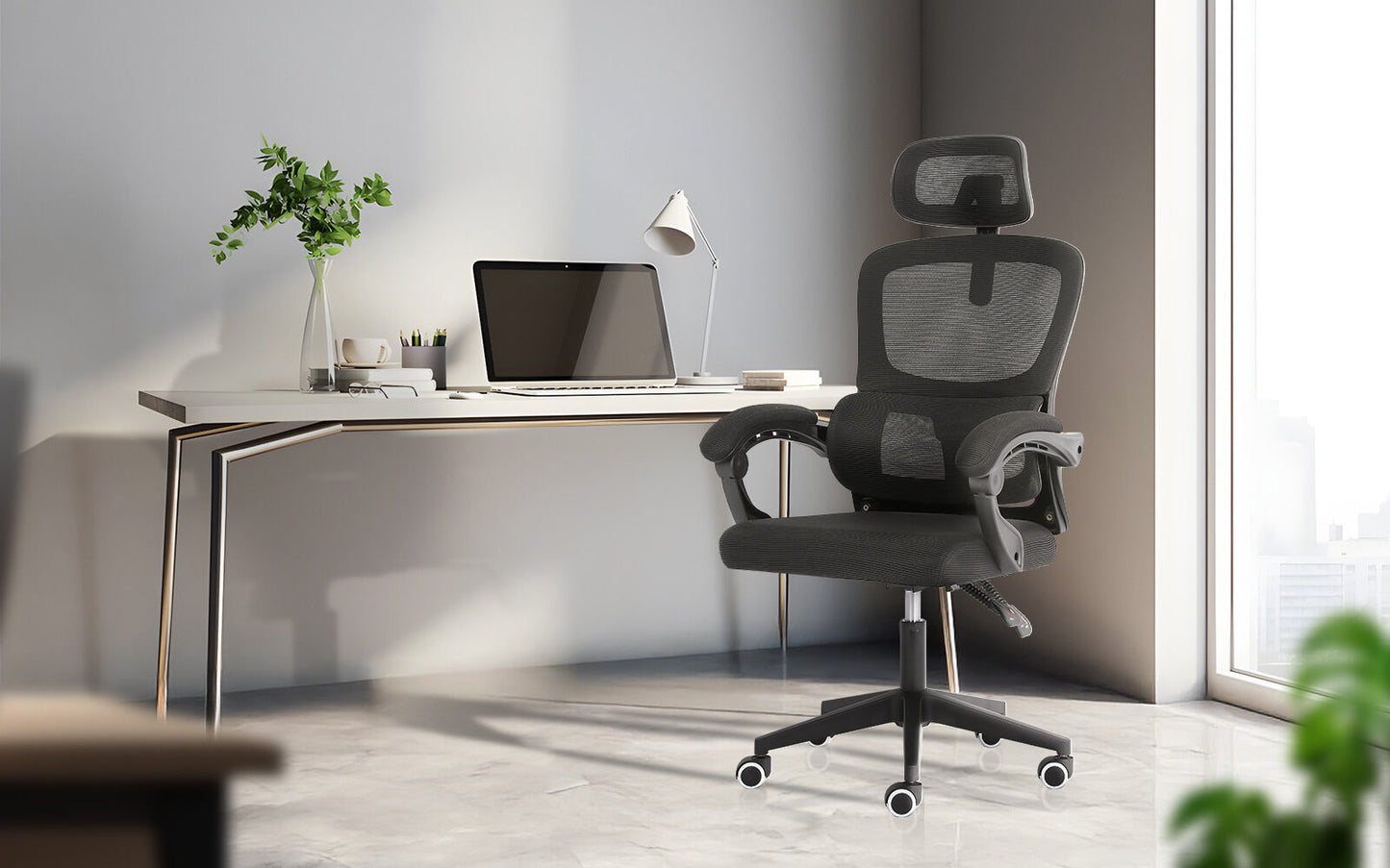 Ergonomic Reclining Office Chair - Lumbar Support, Adjustable Headrest VELTRA - BLACK - Image 2
