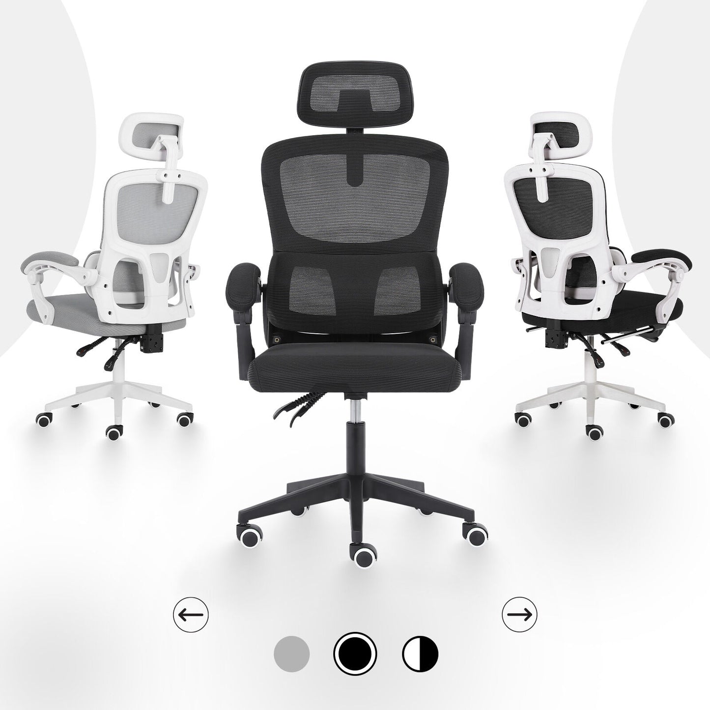 Ergonomic Reclining Office Chair - Lumbar Support, Adjustable Headrest VELTRA - BLACK - Image 4