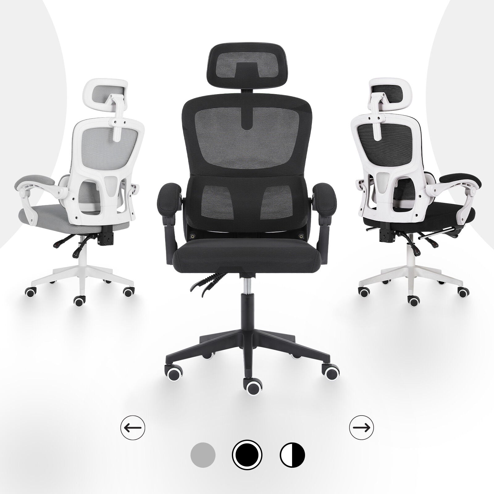 Ergonomic Reclining Office Chair - Lumbar Support, Adjustable Headrest VELTRA - BLACK - Image 4
