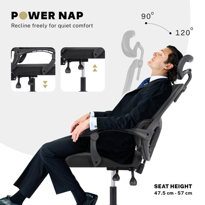 Ergonomic Reclining Office Chair - Lumbar Support, Adjustable Headrest VELTRA - BLACK - Image 5