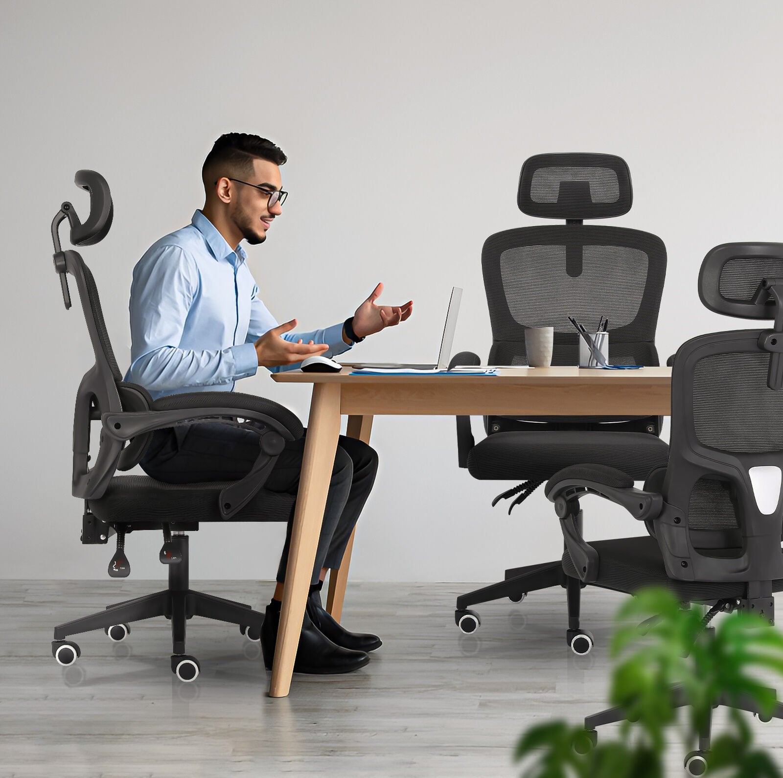 Ergonomic Reclining Office Chair - Lumbar Support, Adjustable Headrest VELTRA - BLACK - Image 6